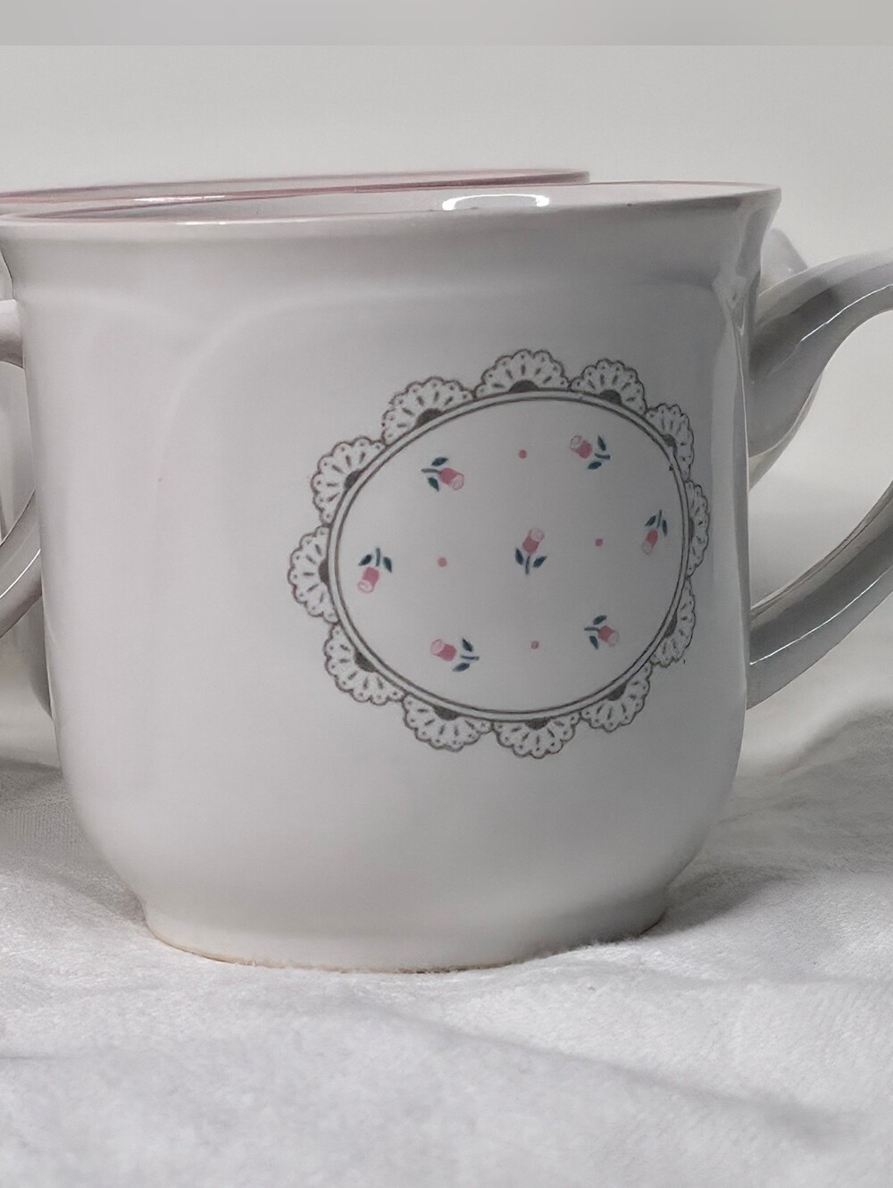 Vintage Japan Victoriana Stoneware Coffee Mugs Set 6 Cottagecore